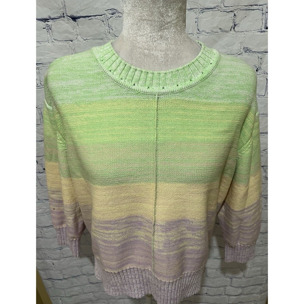Ann Taylor LOFT Striped Ombre Knit Crewneck Pullover Sweater Green X-Large, XL - Picture 2 of 6
